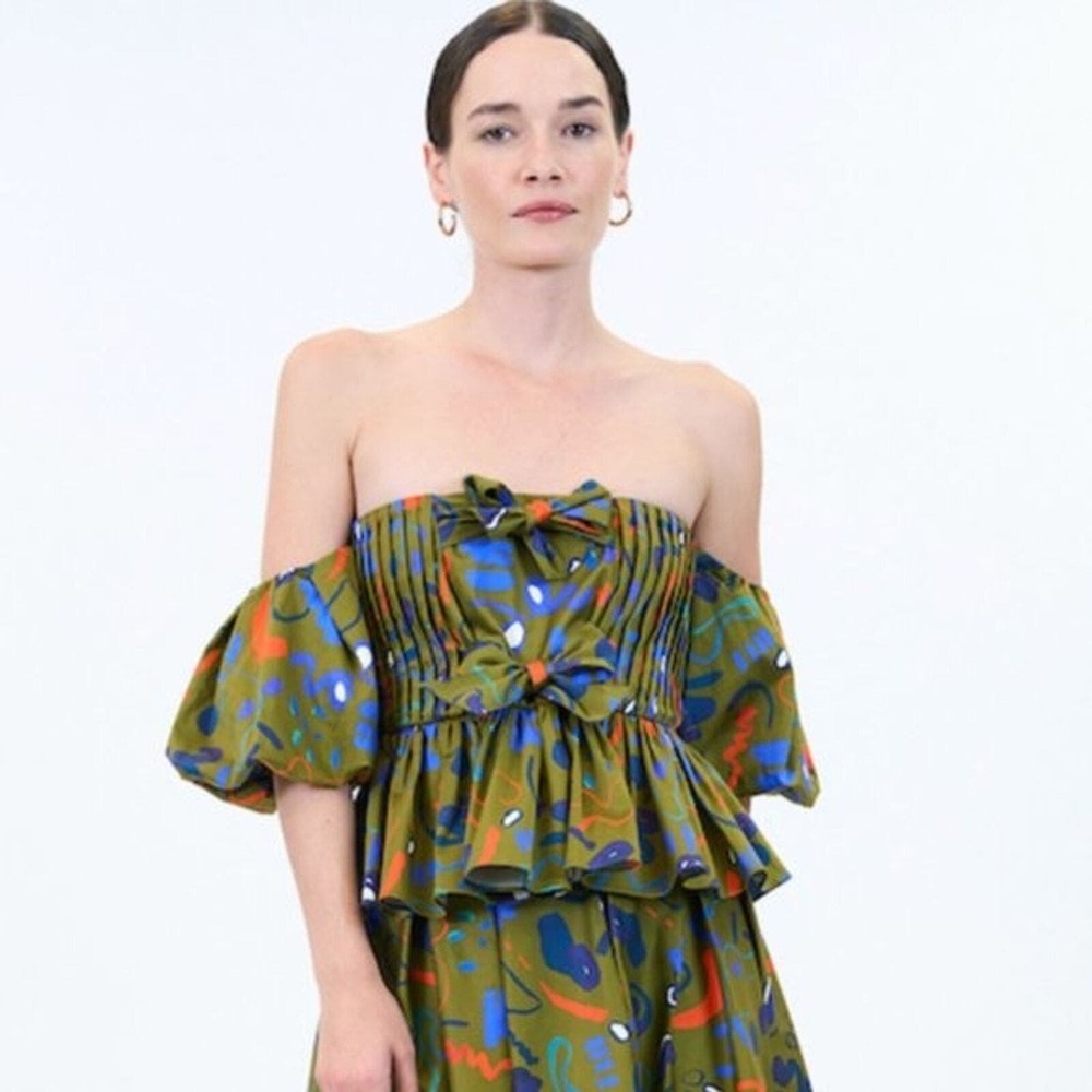 NWT Hunter Bell Rhea Top Ink Line Green Motif Bustier Anthropologie Size 6 $385